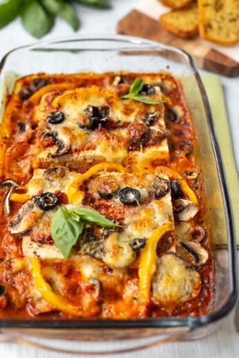 Pizza Baked Tofu - Easy Cheesy Vegetarian