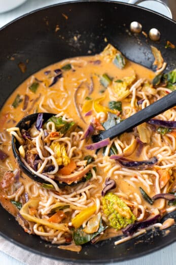 Quick Red Thai Curry Noodle Soup - Easy Cheesy Vegetarian