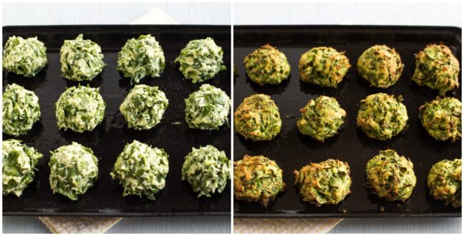 Spinach and ricotta dumplings before and after baking