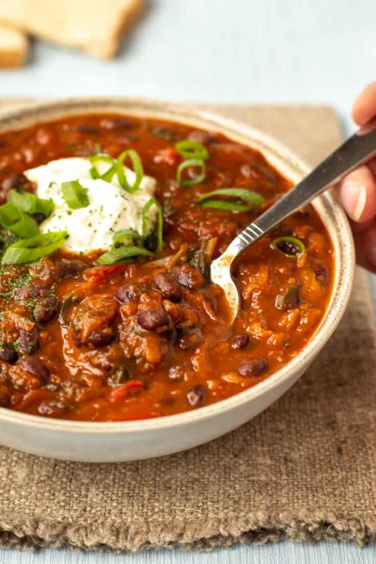 Veggie-Packed Slow Cooker Black Bean Soup - Easy Cheesy Vegetarian