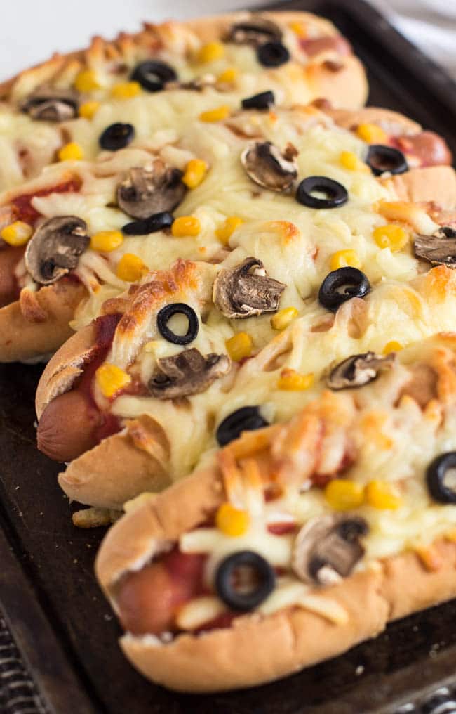 Pizza Hot Dogs - Easy Cheesy Vegetarian