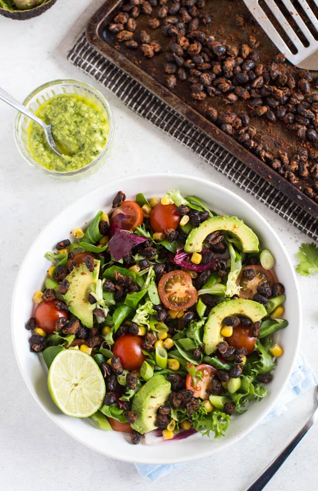 Roasted Black Bean Taco Salad - Easy Cheesy Vegetarian