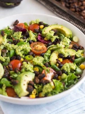 Roasted black bean taco salad with avocado lime dressing – Easy Cheesy ...