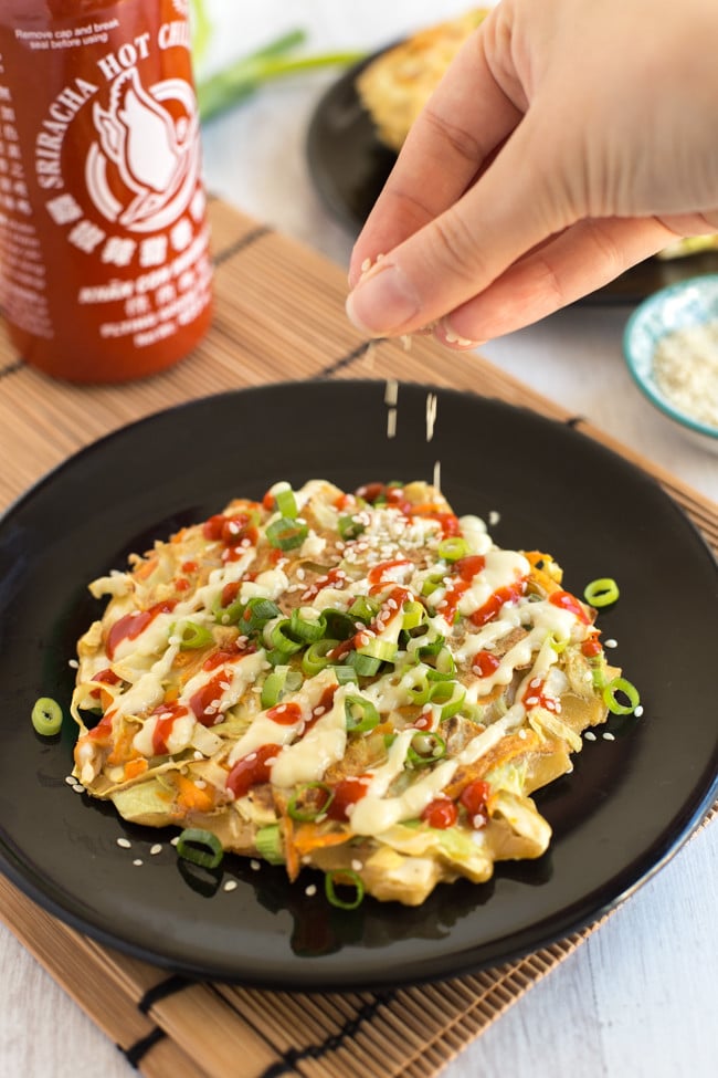 Vegetarian Okonomiyaki (Japanese Cabbage Pancakes) - Easy Cheesy Vegetarian