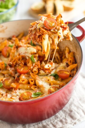 Chickpea bolognese pasta bake - Easy Cheesy Vegetarian