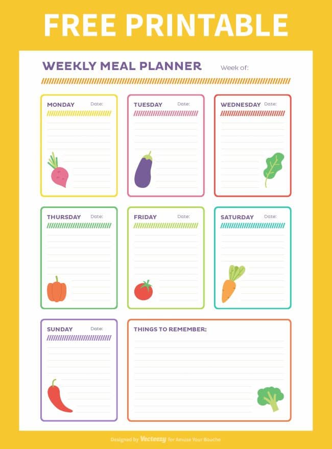 free printable weekly meal planner template
