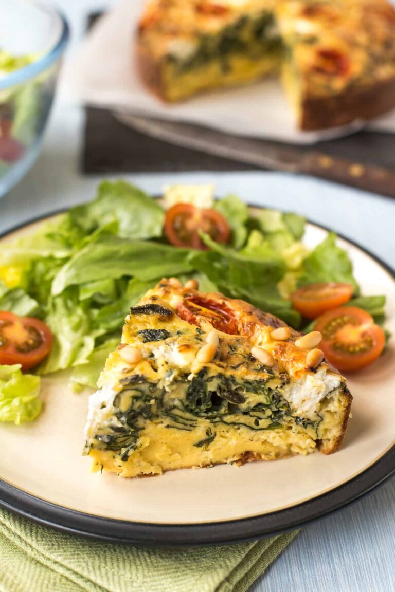 Spinach and Goat's Cheese Self-Crusting Quiche - Easy Cheesy Vegetarian