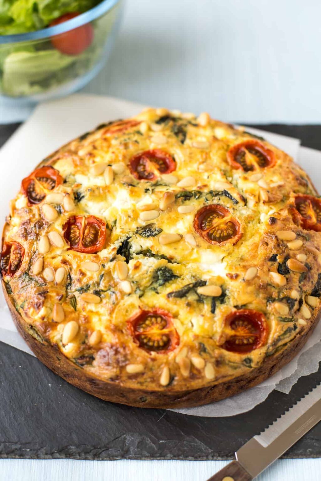 Spinach and Goat's Cheese Self-Crusting Quiche - Easy Cheesy Vegetarian