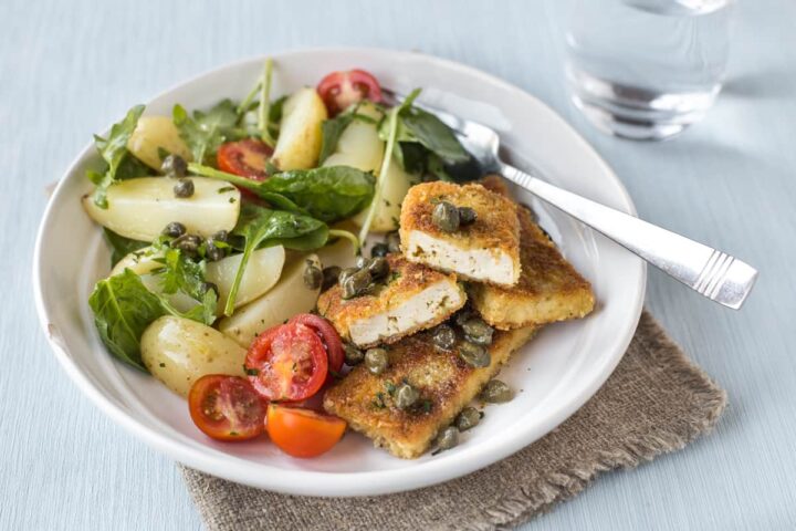 Crispy Tofu Escalopes With Buttery Caper Sauce - Easy Cheesy Vegetarian