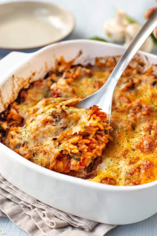 Cheesy Baked Tomato Rice - Easy Cheesy Vegetarian