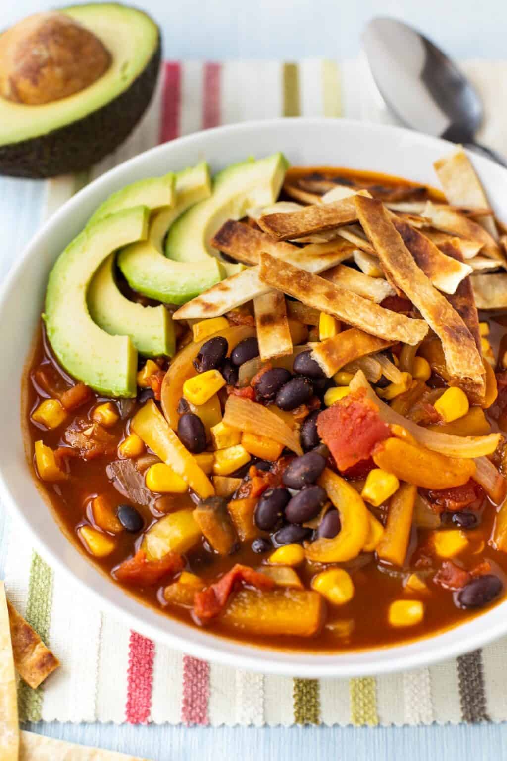 Vegan Taco Soup (with Crispy Tortilla Strips) - Easy Cheesy Vegetarian