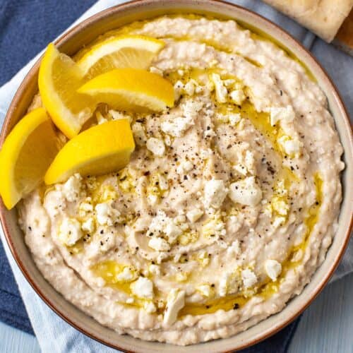 White Bean Hummus with Feta Cheese (No Tahini) - Easy Cheesy Vegetarian