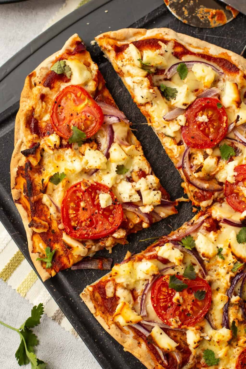 Indian Pizza with Paneer (Naan Bread Pizza) - Easy Cheesy Vegetarian