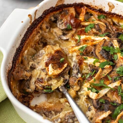 Potato and Mushroom Gratin with Brie - Easy Cheesy Vegetarian