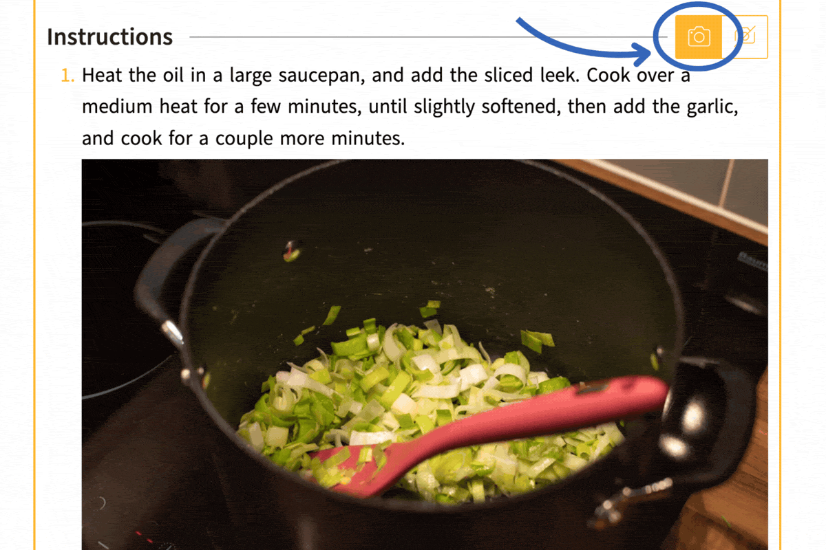 GIF showing how to toggle images on and off within Easy Cheesy Vegetarian recipes.