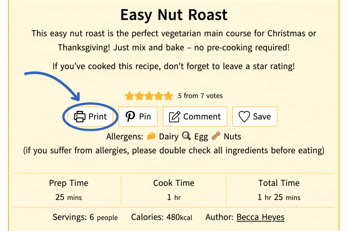 GIF showing print options within Easy Cheesy Vegetarian.